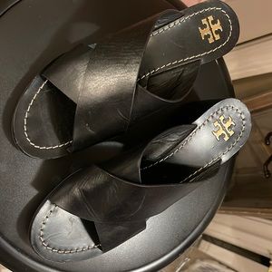 Tory Burch black strap chunky heel sandal